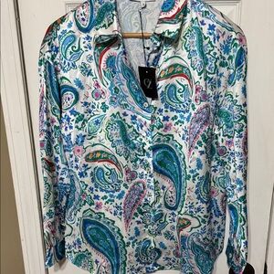 NWT CEZELE Colorful Paisley Button-Up Shirt Size Small